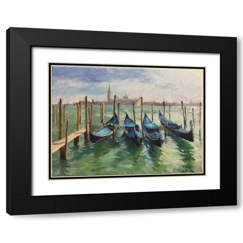 The Gondola at Venice Black Modern Wood Framed Art Print with Double Matting by Strube, Ling