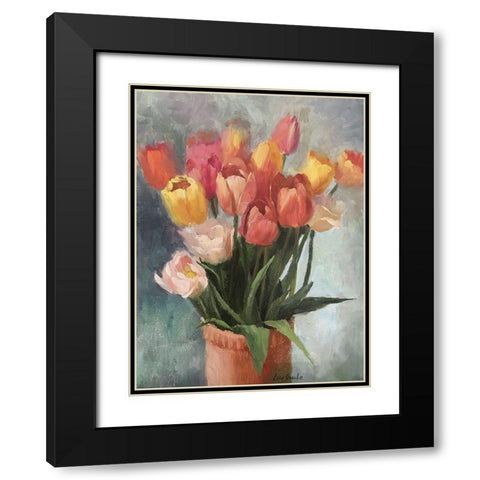 Tulips in Vase Black Modern Wood Framed Art Print with Double Matting by Strube, Ling