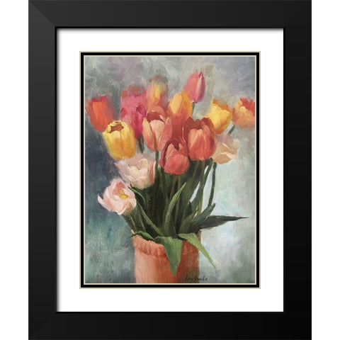 Tulips in Vase Black Modern Wood Framed Art Print with Double Matting by Strube, Ling