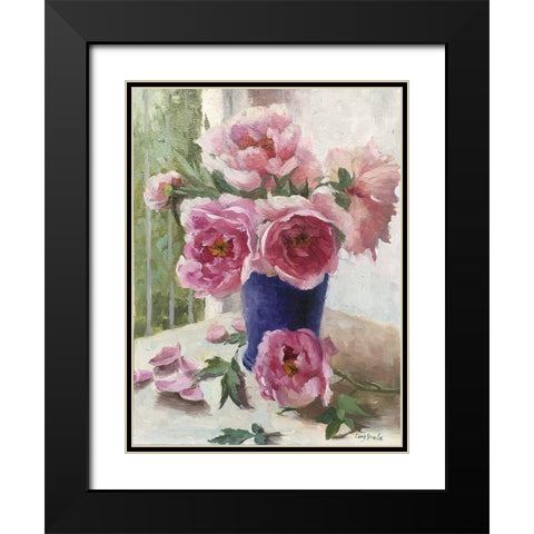 Peony I Black Modern Wood Framed Art Print with Double Matting by Strube, Ling
