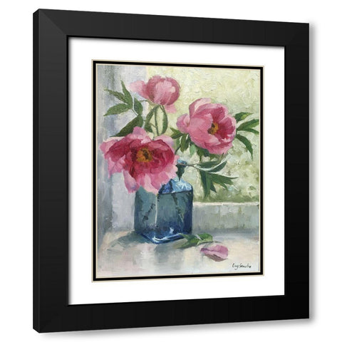 Peony II Black Modern Wood Framed Art Print with Double Matting by Strube, Ling