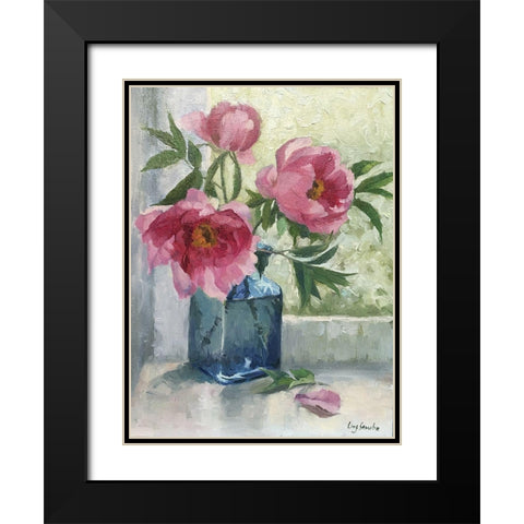 Peony II Black Modern Wood Framed Art Print with Double Matting by Strube, Ling