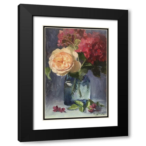 Rose and Hydrangeas Black Modern Wood Framed Art Print with Double Matting by Strube, Ling