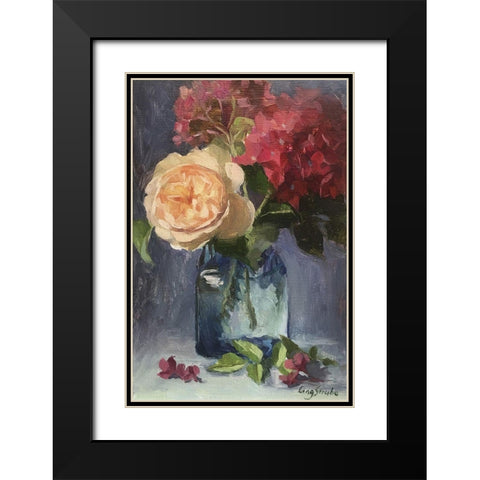 Rose and Hydrangeas Black Modern Wood Framed Art Print with Double Matting by Strube, Ling