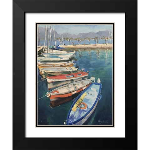 The Harbour in Lake Garda Black Modern Wood Framed Art Print with Double Matting by Strube, Ling