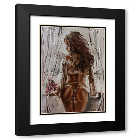 Roses in Paris Black Modern Wood Framed Art Print with Double Matting by Luniak, Monika