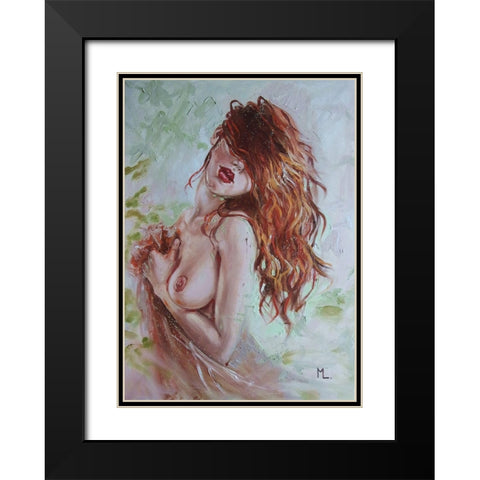 Red Hair Girl Black Modern Wood Framed Art Print with Double Matting by Luniak, Monika