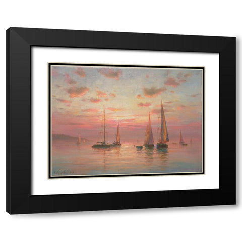 Sails Black Modern Wood Framed Art Print with Double Matting by Obuchovsky, Yury