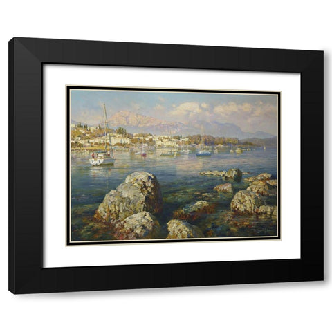 Coast in Greece Black Modern Wood Framed Art Print with Double Matting by Obuchovsky, Yury