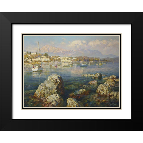 Coast in Greece Black Modern Wood Framed Art Print with Double Matting by Obuchovsky, Yury