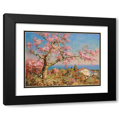 Pink Blossom Tree Black Modern Wood Framed Art Print with Double Matting by Obuchovsky, Yury