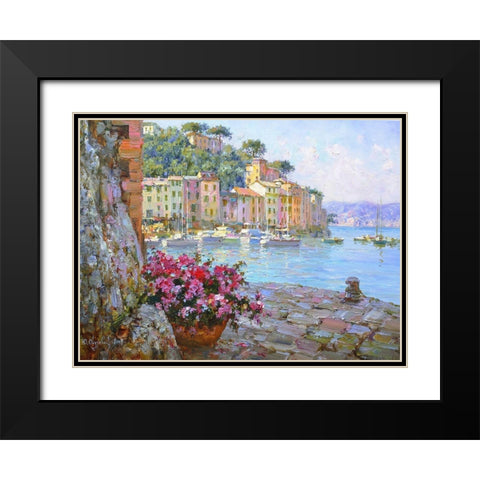 Flowers in Portofino Black Modern Wood Framed Art Print with Double Matting by Obuchovsky, Yury