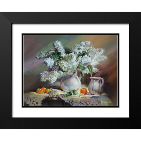 Still Life with Lilac Black Modern Wood Framed Art Print with Double Matting by Rogozina, Svetlana