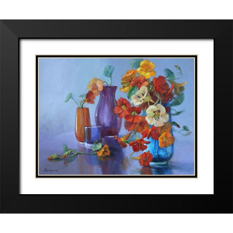 Still Life with blue Background Black Modern Wood Framed Art Print with Double Matting by Rogozina, Svetlana