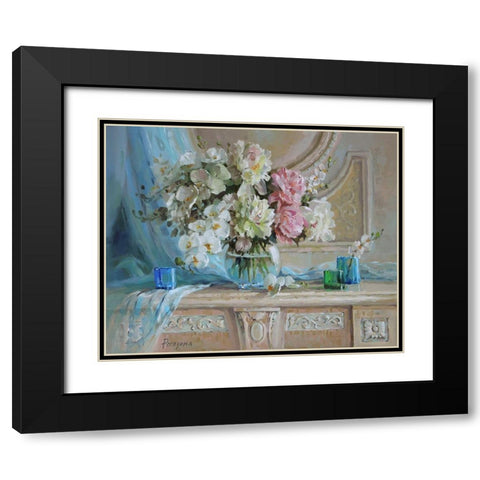 Still Life with Blue Veil Black Modern Wood Framed Art Print with Double Matting by Rogozina, Svetlana