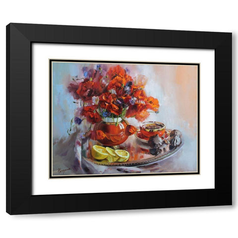 Poppies Black Modern Wood Framed Art Print with Double Matting by Rogozina, Svetlana