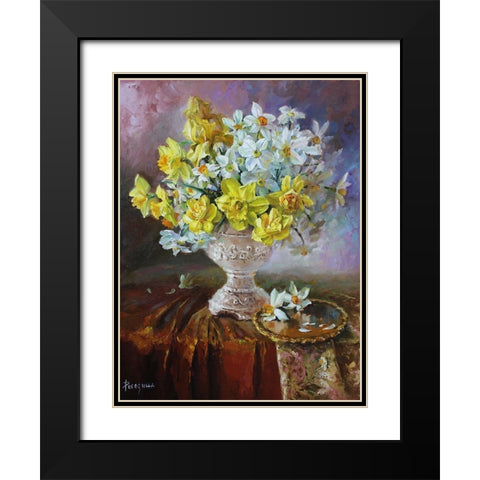 Still Life with Daffodils Black Modern Wood Framed Art Print with Double Matting by Rogozina, Svetlana