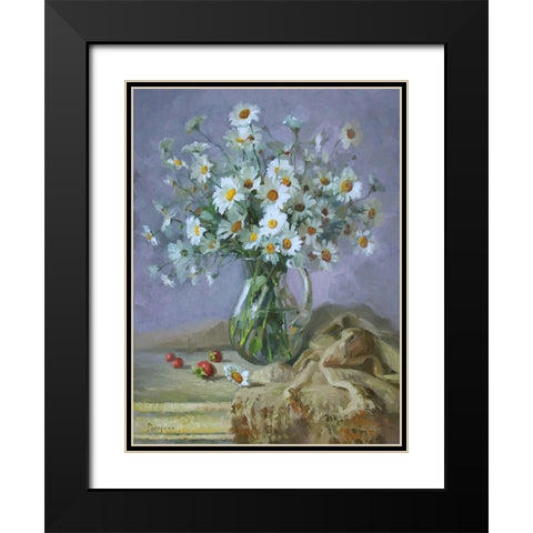 Still Life with Daisies Black Modern Wood Framed Art Print with Double Matting by Rogozina, Svetlana