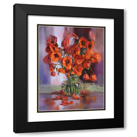 Poppies Black Modern Wood Framed Art Print with Double Matting by Rogozina, Svetlana