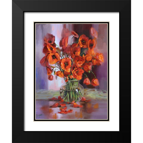 Poppies Black Modern Wood Framed Art Print with Double Matting by Rogozina, Svetlana