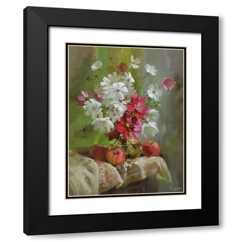 Red and White Flowers Black Modern Wood Framed Art Print with Double Matting by Rogozina, Svetlana
