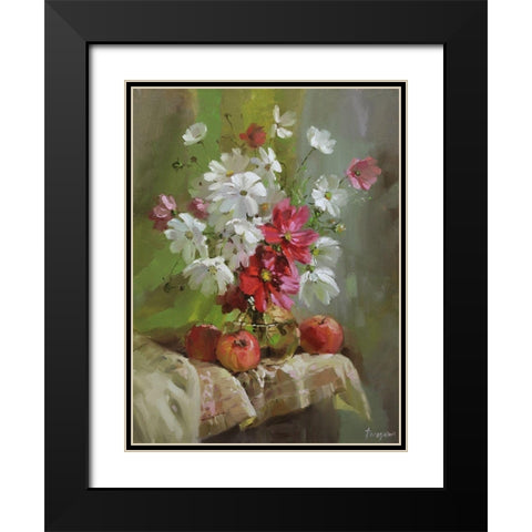 Red and White Flowers Black Modern Wood Framed Art Print with Double Matting by Rogozina, Svetlana