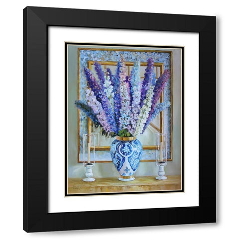 Delphinium Flowers Black Modern Wood Framed Art Print with Double Matting by Rogozina, Svetlana