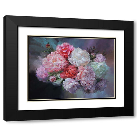 Just Peonies Black Modern Wood Framed Art Print with Double Matting by Rogozina, Svetlana