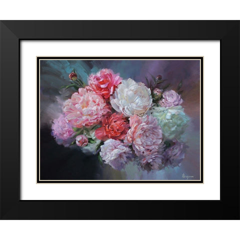 Just Peonies Black Modern Wood Framed Art Print with Double Matting by Rogozina, Svetlana