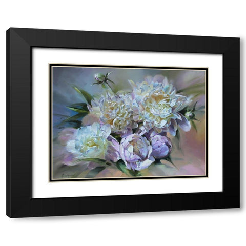 Tender Peonies II Black Modern Wood Framed Art Print with Double Matting by Rogozina, Svetlana