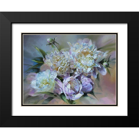 Tender Peonies II Black Modern Wood Framed Art Print with Double Matting by Rogozina, Svetlana