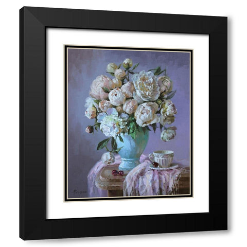 Bouquet in a blue Vase Black Modern Wood Framed Art Print with Double Matting by Rogozina, Svetlana