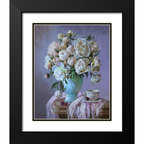 Bouquet in a blue Vase Black Modern Wood Framed Art Print with Double Matting by Rogozina, Svetlana