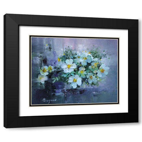 White Flowers Black Modern Wood Framed Art Print with Double Matting by Rogozina, Svetlana