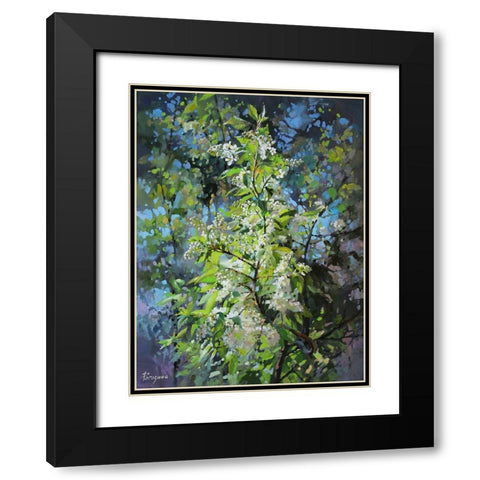 Bird Cherry Black Modern Wood Framed Art Print with Double Matting by Rogozina, Svetlana