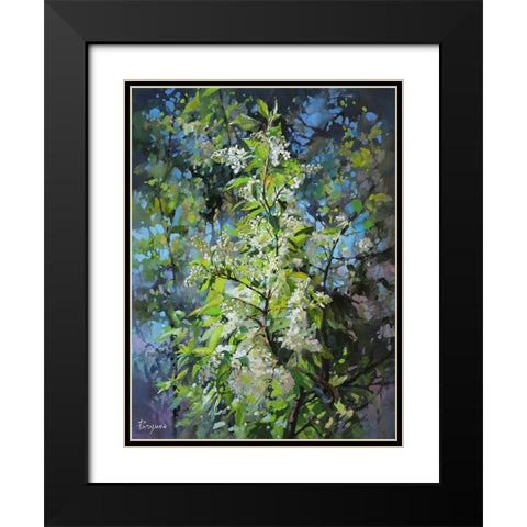 Bird Cherry Black Modern Wood Framed Art Print with Double Matting by Rogozina, Svetlana