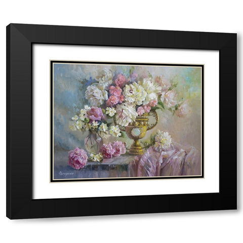 Peonies and Jasmine Black Modern Wood Framed Art Print with Double Matting by Rogozina, Svetlana