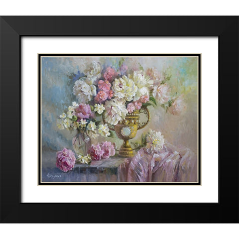 Peonies and Jasmine Black Modern Wood Framed Art Print with Double Matting by Rogozina, Svetlana