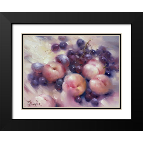 Still Life with Peaches Black Modern Wood Framed Art Print with Double Matting by Singatullin, Marsel