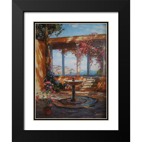 Fountain in Garden  Black Modern Wood Framed Art Print with Double Matting by Sviridov, Sergei