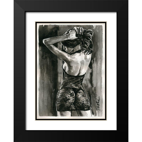 Grey 3 Black Modern Wood Framed Art Print with Double Matting by Tashe