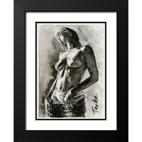 Undressing Black Modern Wood Framed Art Print with Double Matting by Tashe