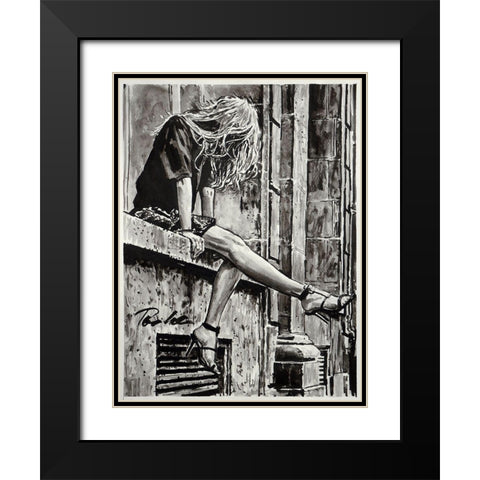 Just Happy Black Modern Wood Framed Art Print with Double Matting by Tashe