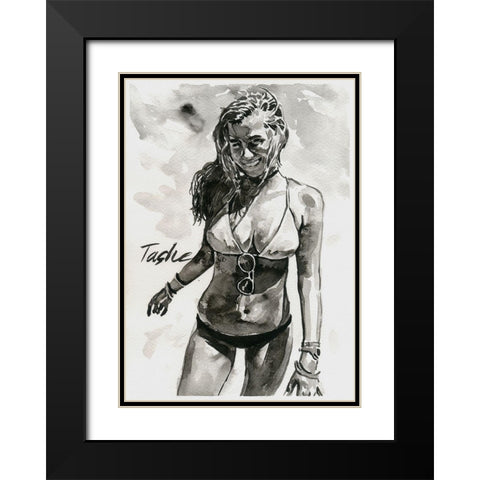 Just Happy Black Modern Wood Framed Art Print with Double Matting by Tashe