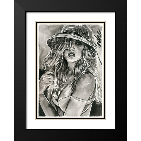 Sunkissed Girl Black Modern Wood Framed Art Print with Double Matting by Tashe