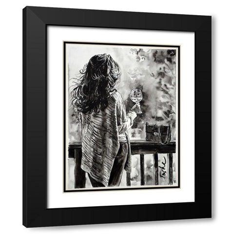 Evening With Friends Black Modern Wood Framed Art Print with Double Matting by Tashe