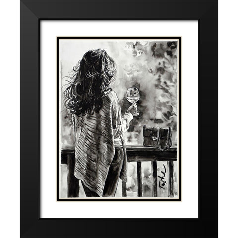 Evening With Friends Black Modern Wood Framed Art Print with Double Matting by Tashe