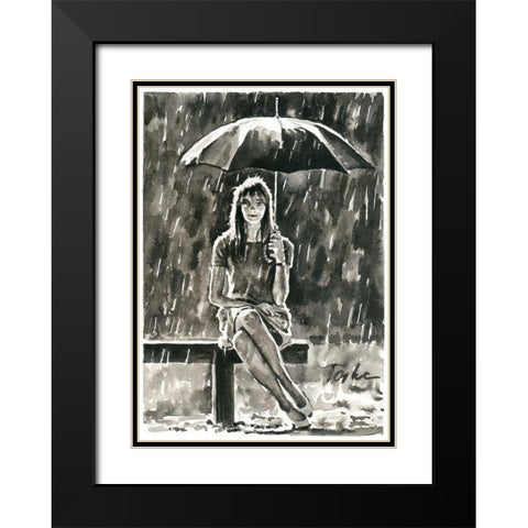 Rainy Days Black Modern Wood Framed Art Print with Double Matting by Tashe