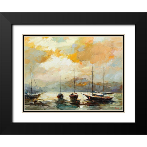 Boats by Sunset Black Modern Wood Framed Art Print with Double Matting by Bond