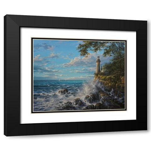Namelss Lighthouse Black Modern Wood Framed Art Print with Double Matting by Yushkevich, Viktor